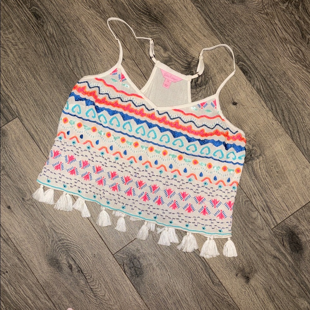 Lilly Pulitzer Multicolor Patterned Tassel tank xs